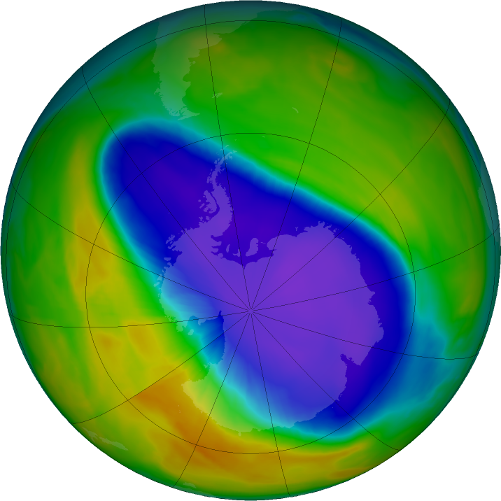 Antarctic ozone map for 07 October 2016